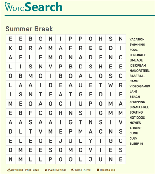 Summer Word Search